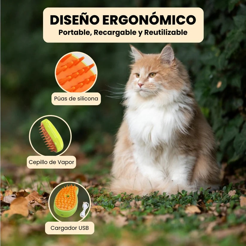Cepillo de Vapor 3 en 1 - Elimina Muda de Pelo de Mascotas